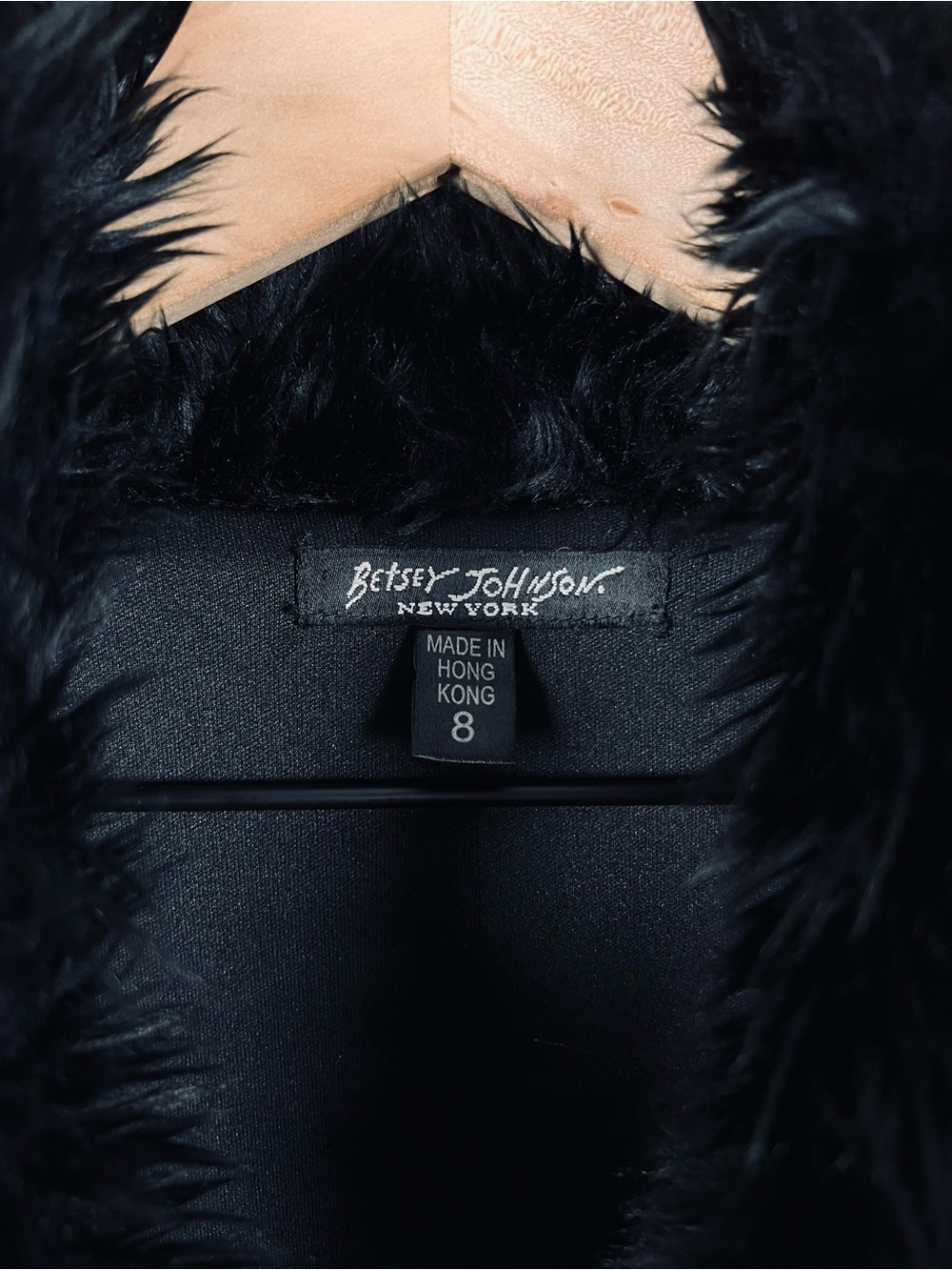 Vintage 90s Betsey Johnson Black Velvet Floral Embroidered Fur Trim Penny Lane - Picture 7 of 12